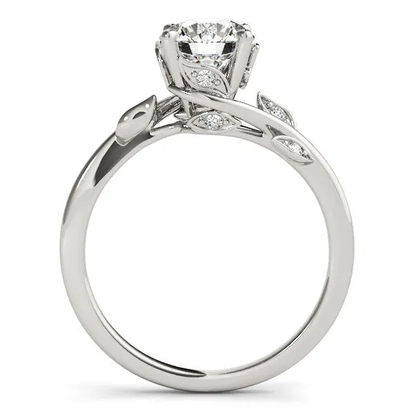 Princess Cut Solitaire Twist Engagement Ring with Leaf Accents and Prong Setting Silver