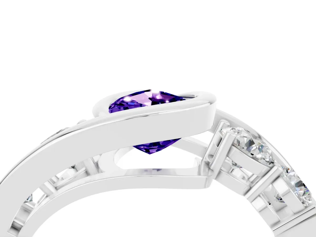 Bezel Set Pear Cut Tanzanite Bypass Ring with Round Accents Platinum