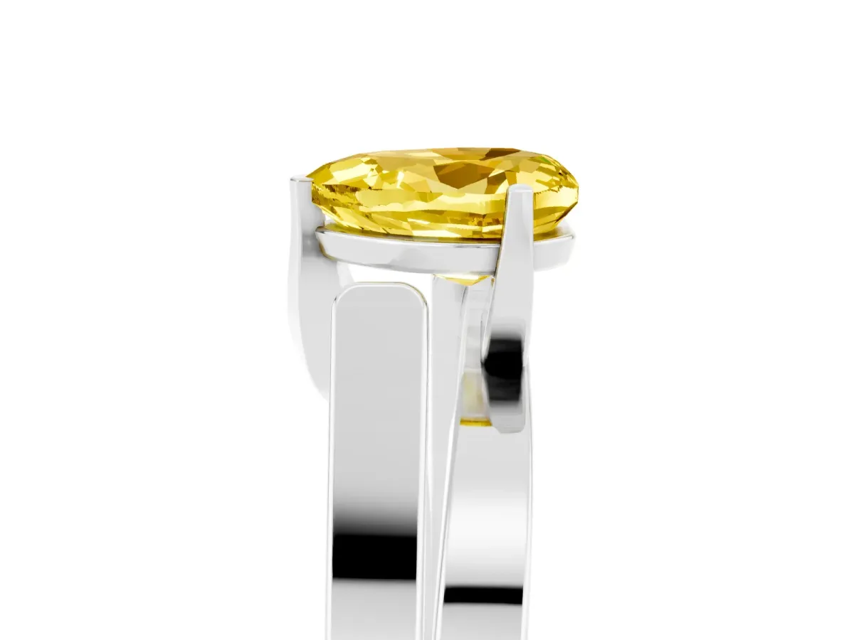 Modern Tension Set Heart Cut Yellow Sapphire Solitaire Wide Band Ring White gold
