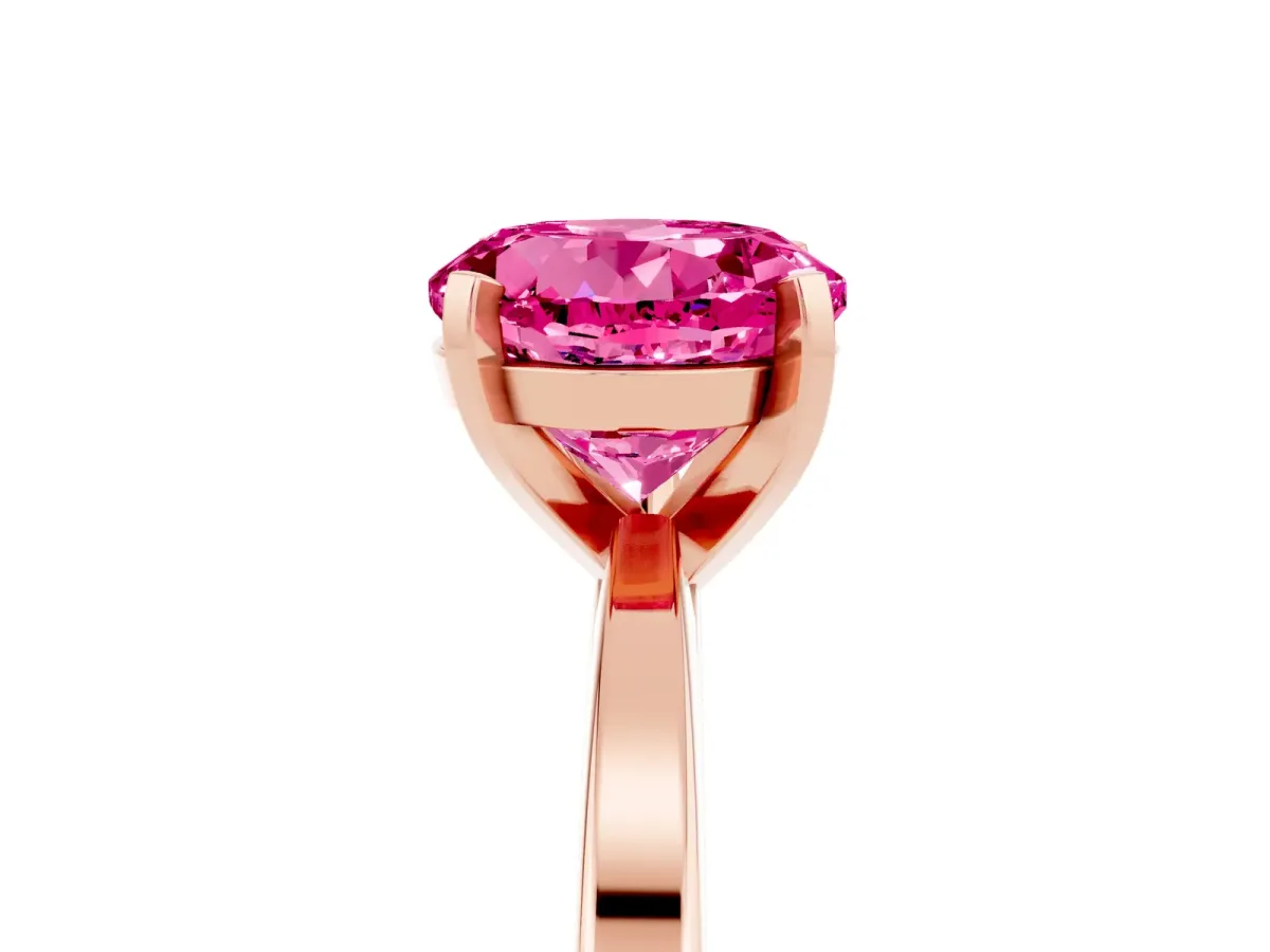 Round Cut Pink Sapphire Solitaire Engagement Ring with Classic Band and Four-Prong Setting Rose gold