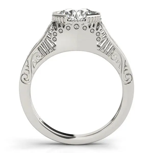 Round Cut Brilliant Solitaire Milgrain Bezel Engagement Ring Silver