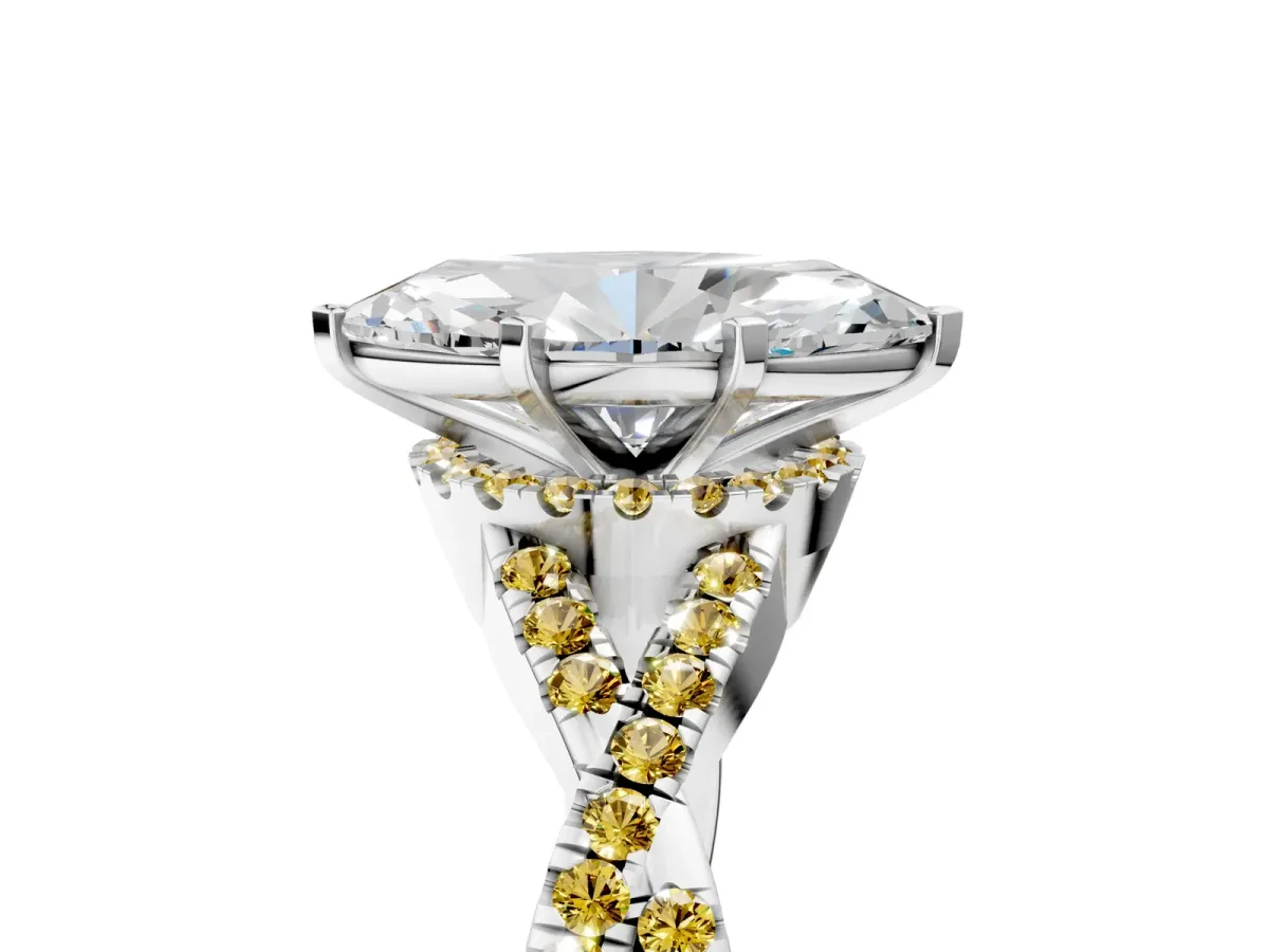 Marquise Cut Diamond Yellow Sapphire Halo Twist Band Solitaire Prong Setting Ring White gold