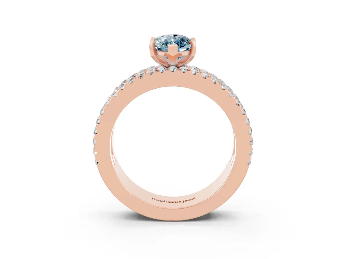Marquise Cut Aquamarine Solitaire Ring with Pavé and Channel Set Band Rose gold