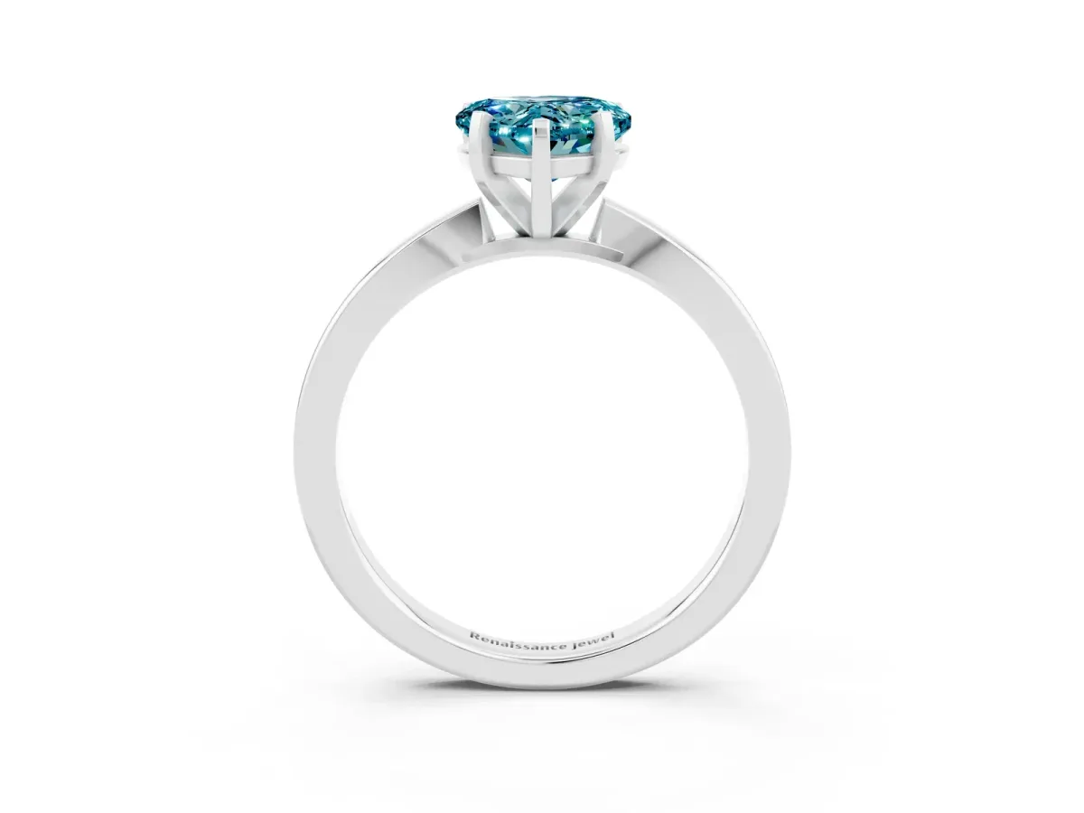Heart Cut Blue Topaz Solitaire Engagement Ring with Classic Band and Four-Prong Setting White gold
