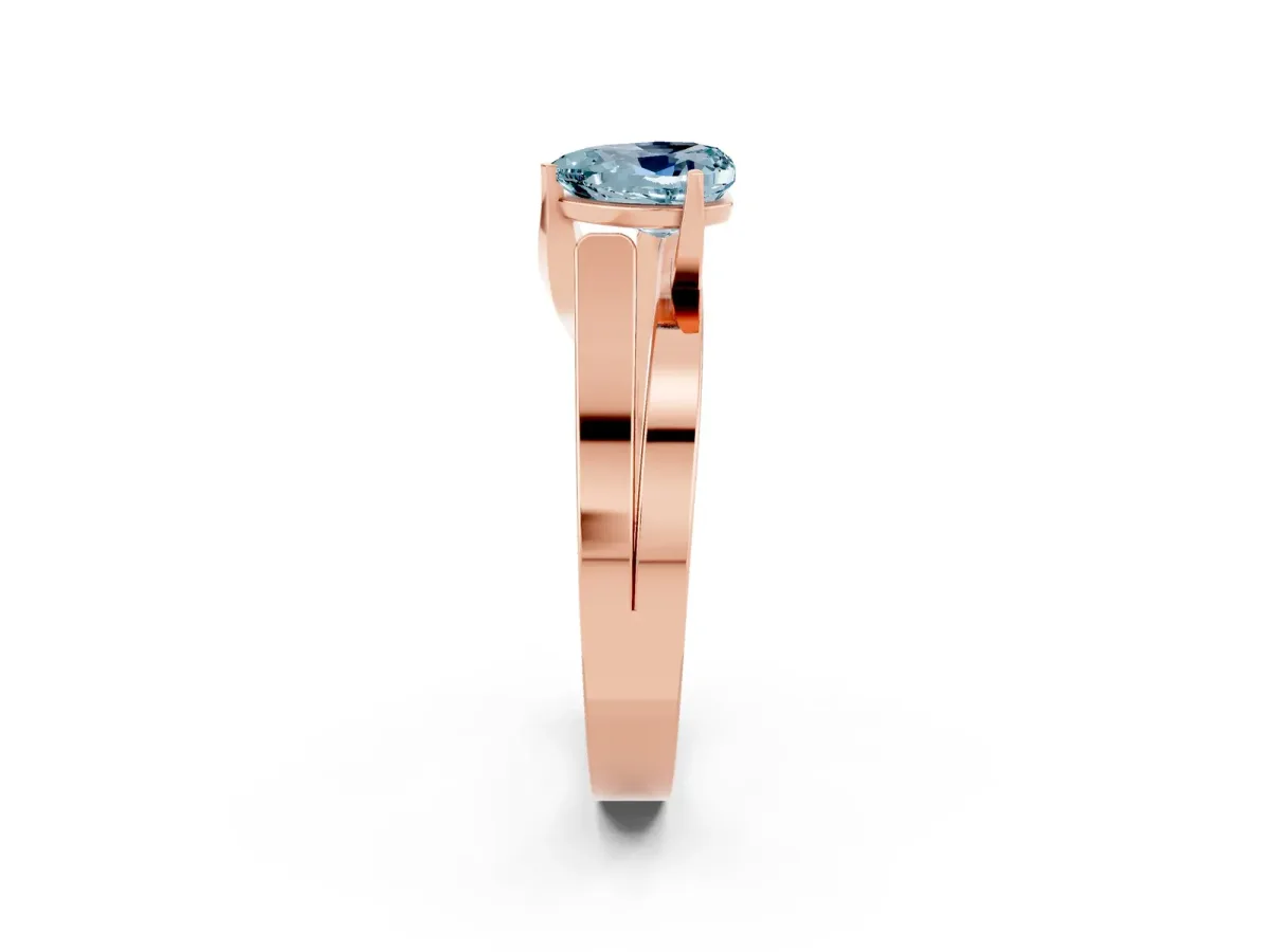 Modern Tension Set Heart Cut Aquamarine Solitaire Wide Band Ring Rose gold