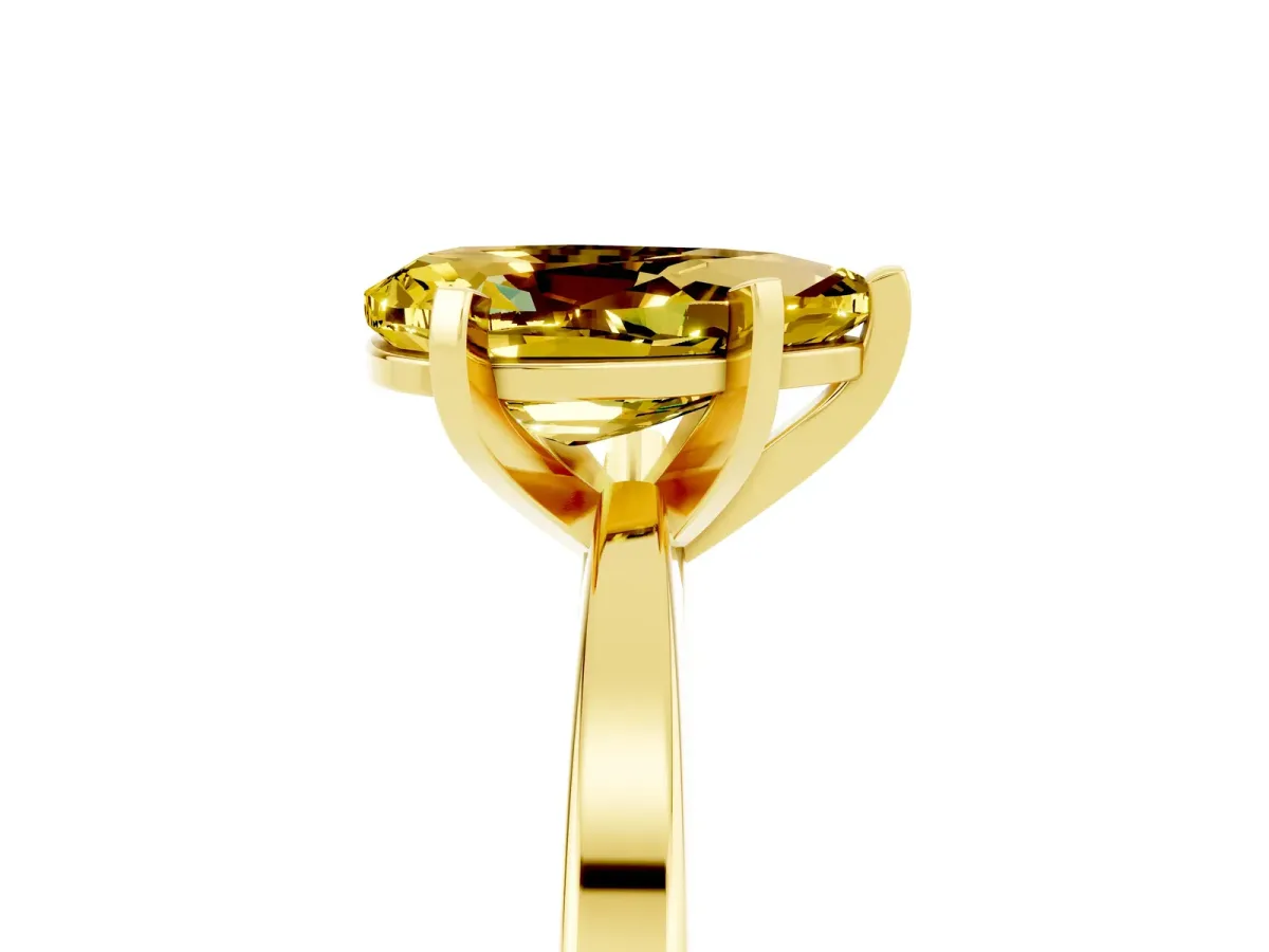 Pear Cut Yellow Sapphire Solitaire Engagement Ring with Classic Band and Four-Prong Setting Yellow gold