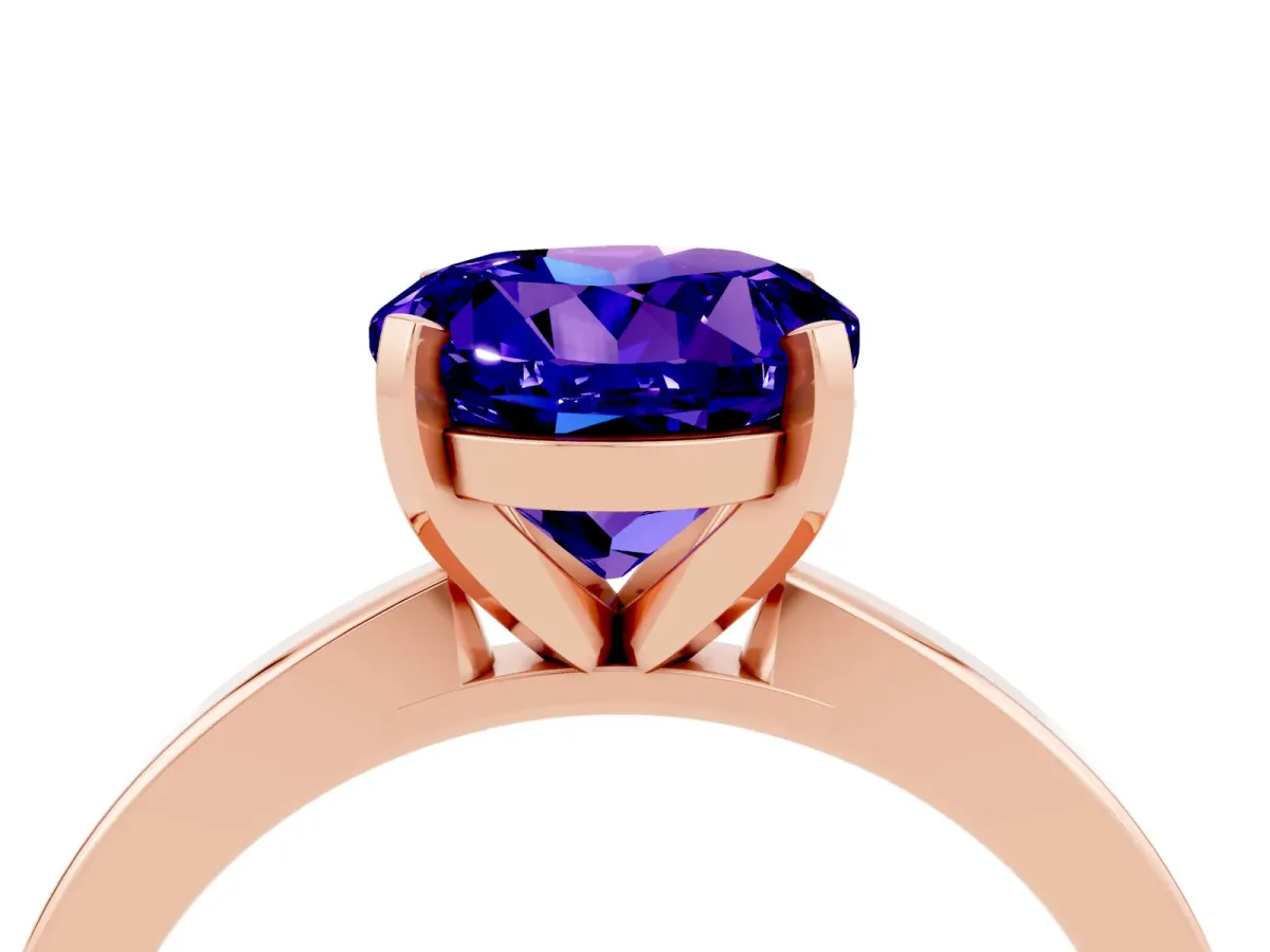 Round Cut Tanzanite Solitaire Engagement Ring with Classic Band and Four-Prong Setting Rose gold