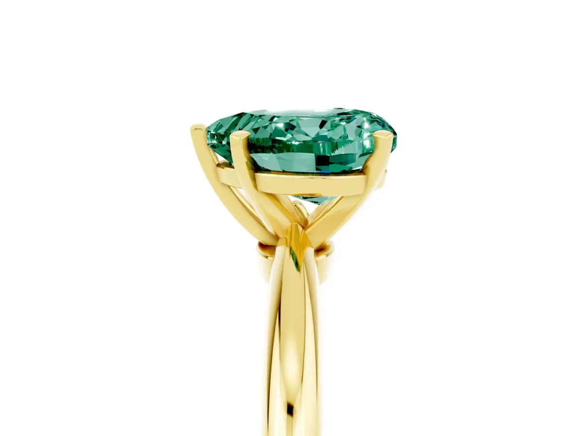 Heart Cut Green Sapphire Solitaire Ring with Six-Prong Setting and Classic Band Yellow gold
