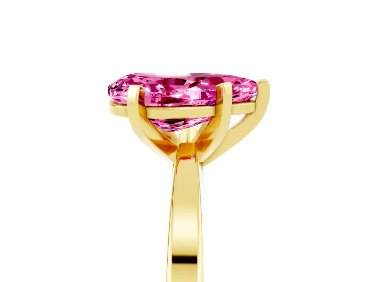 Pear Cut Pink Sapphire Solitaire Engagement Ring with Classic Band and Four-Prong Setting Yellow gold