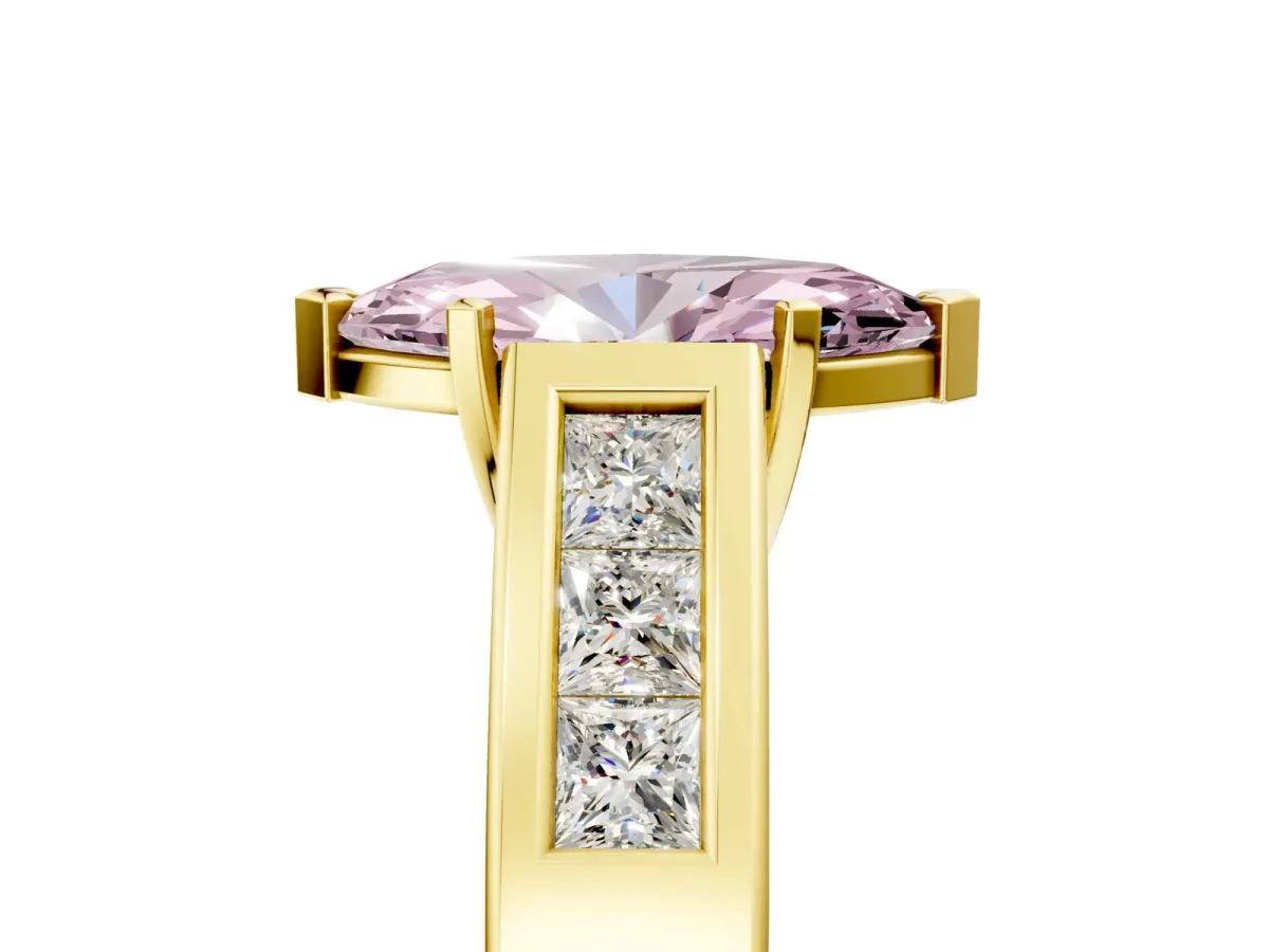Fancy Pink Marquise Cut Cut Channel Set Solitaire Ring with Four-Prong Setting Yellow gold