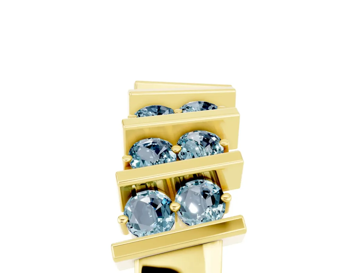 Channel Set Round Aquamarine Anniversary Band with Vertical Prongs Yellow gold