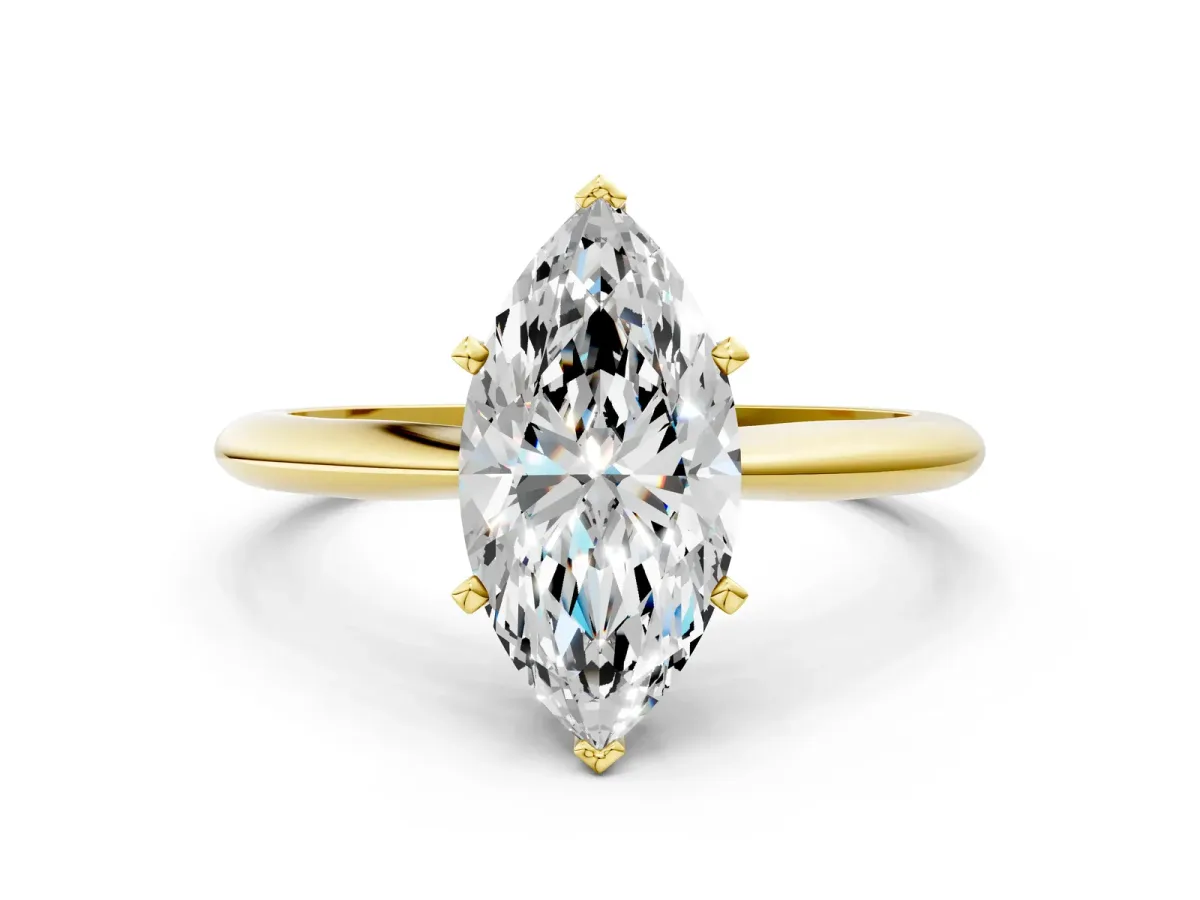 Marquise Cut Diamond Solitaire Engagement Ring with Classic Band and Four-Prong Setting Yellow gold