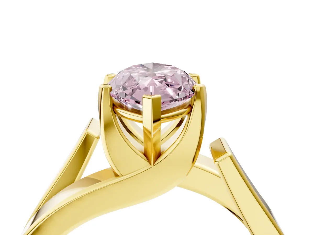 Fancy Pink Modern Tension Set Marquise Cut Diamond Solitaire Wide Band Ring Yellow gold