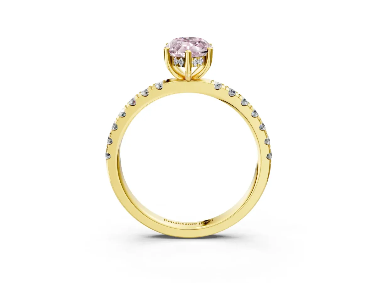 Fancy Pink Marquise Cut Diamond Pave Band Solitaire Ring with Round and Prong Setting Yellow gold