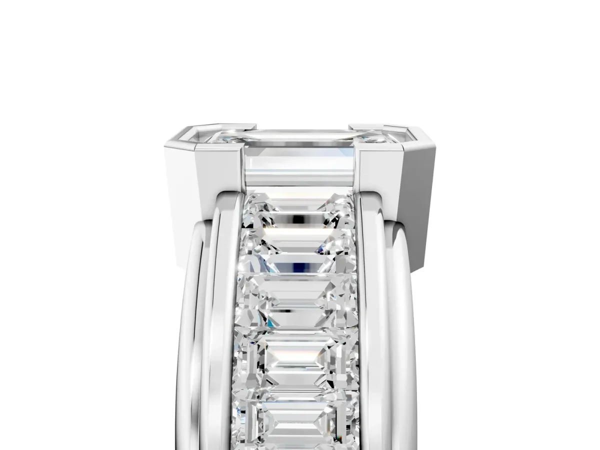 Emerald Cut Diamond Side Stone Engagement Ring White gold