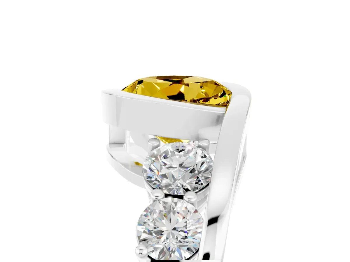 Bezel Set Round Cut Yellow Sapphire Bypass Ring with Round Accents Silver