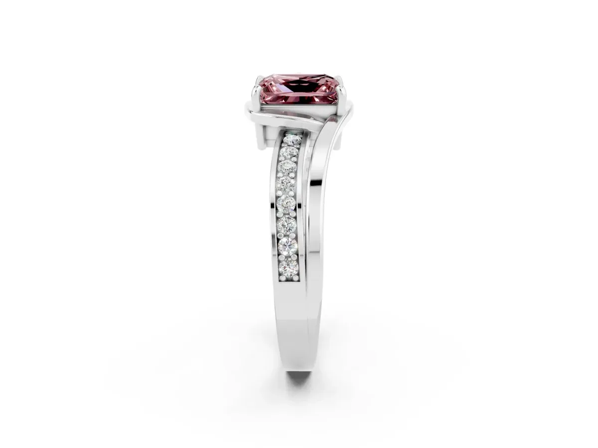 Princess Cut Morganite Solitaire Ring with Split Shank and Prong Setting Platinum