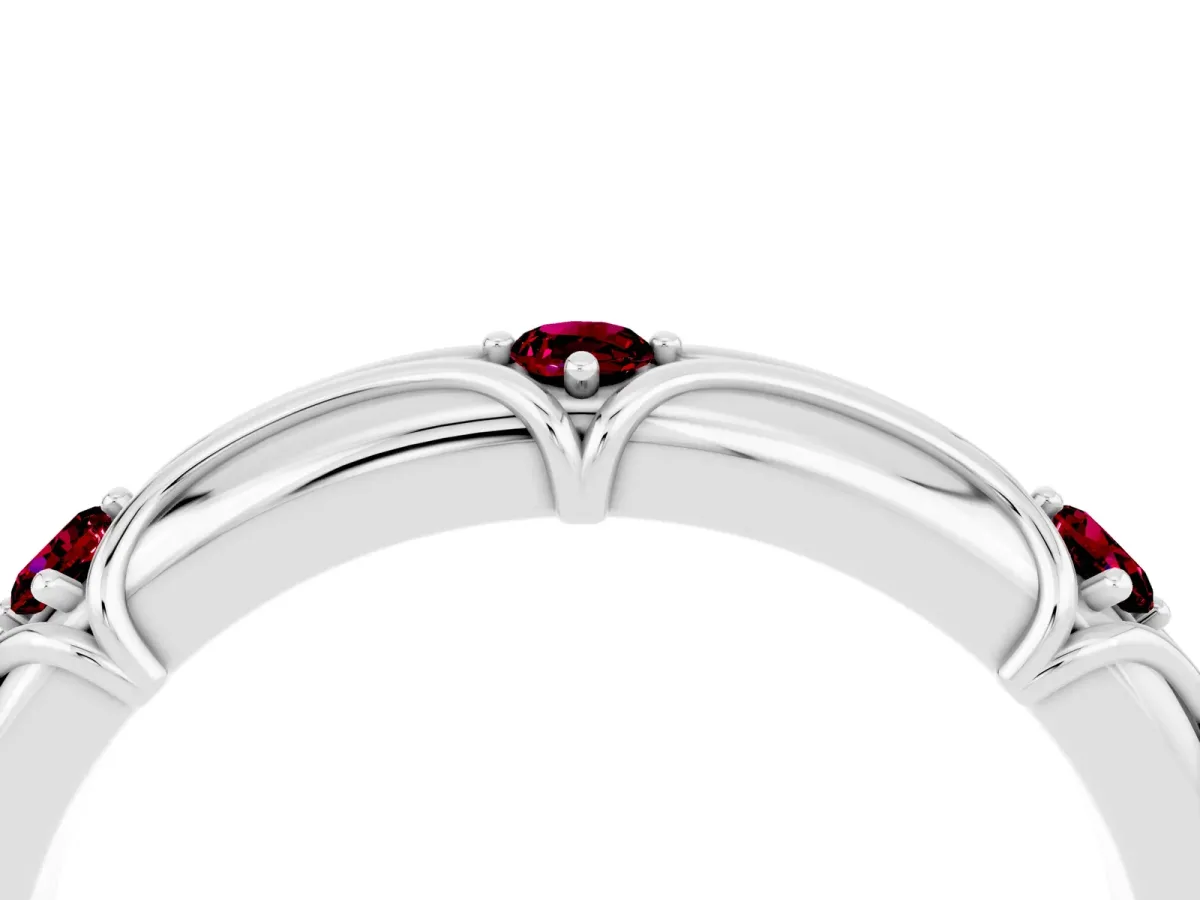 Round Garnet Prong Set Milgrain Eternity Band White gold