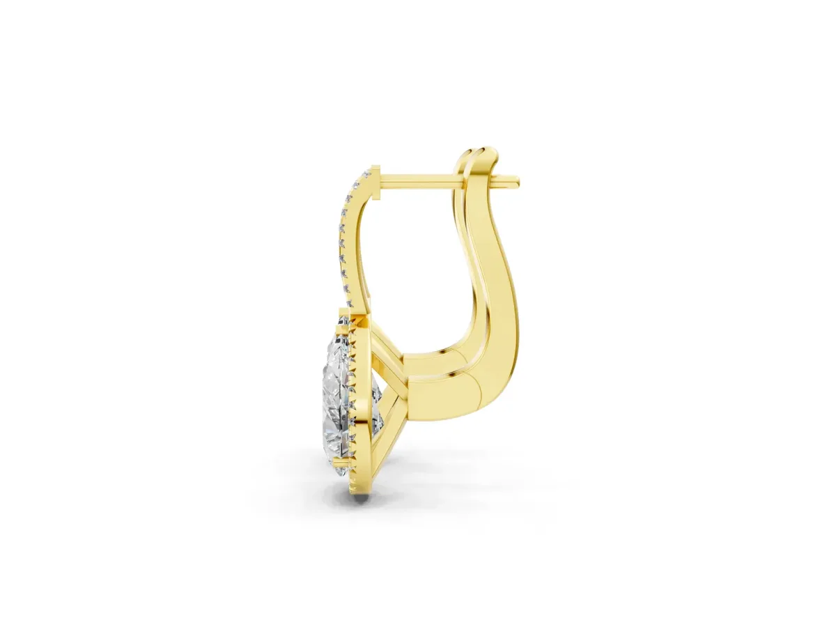 Pear Diamond Halo Leverback Drop Earrings with Round Diamond Accents Yellow gold