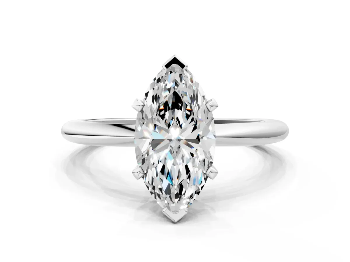 Marquise Cut Diamond Solitaire Ring with Six-Prong Setting and Classic Band Silver