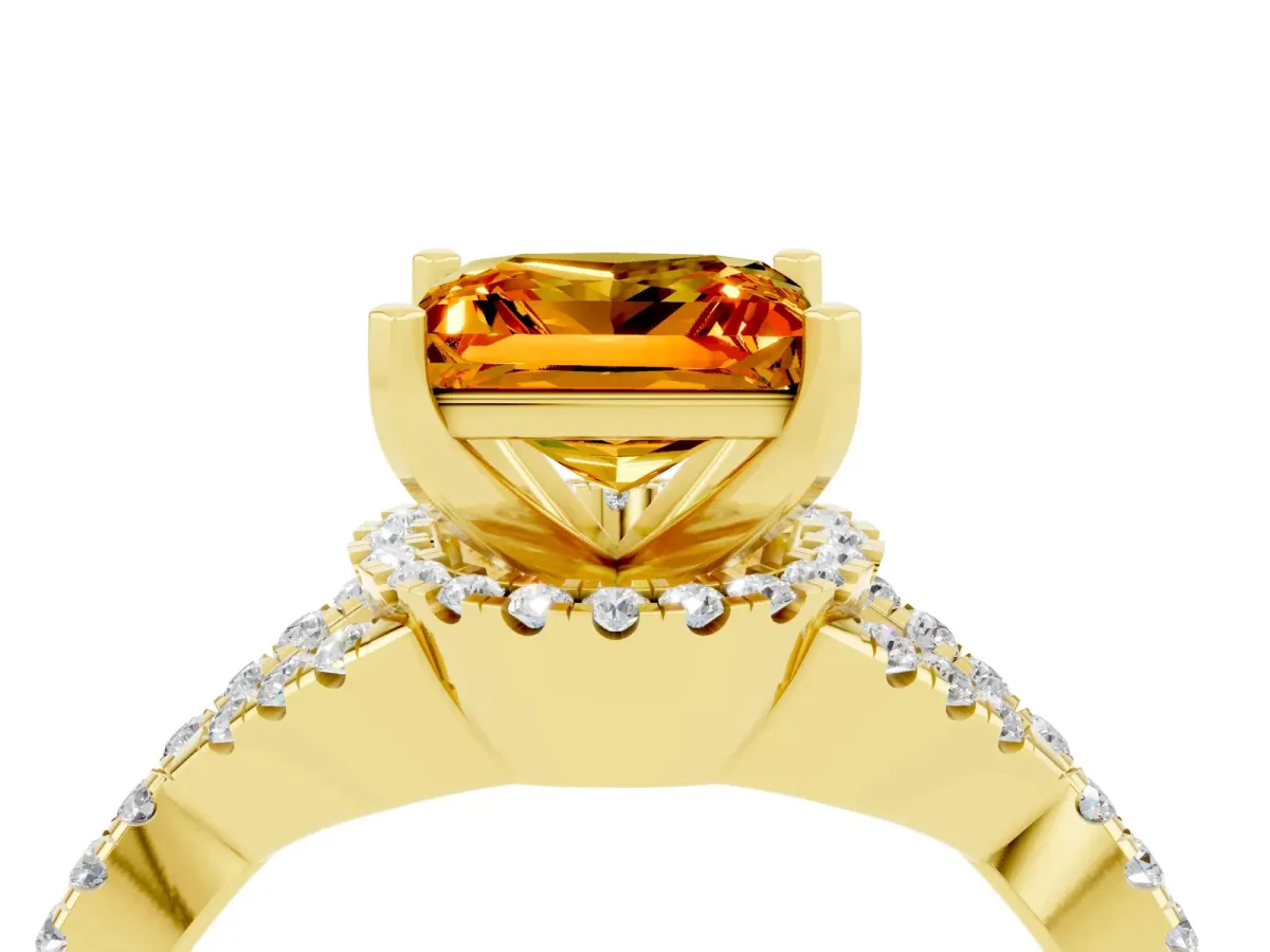 Princess Cut Citrine Halo Twist Band Solitaire Prong Setting Ring Yellow gold