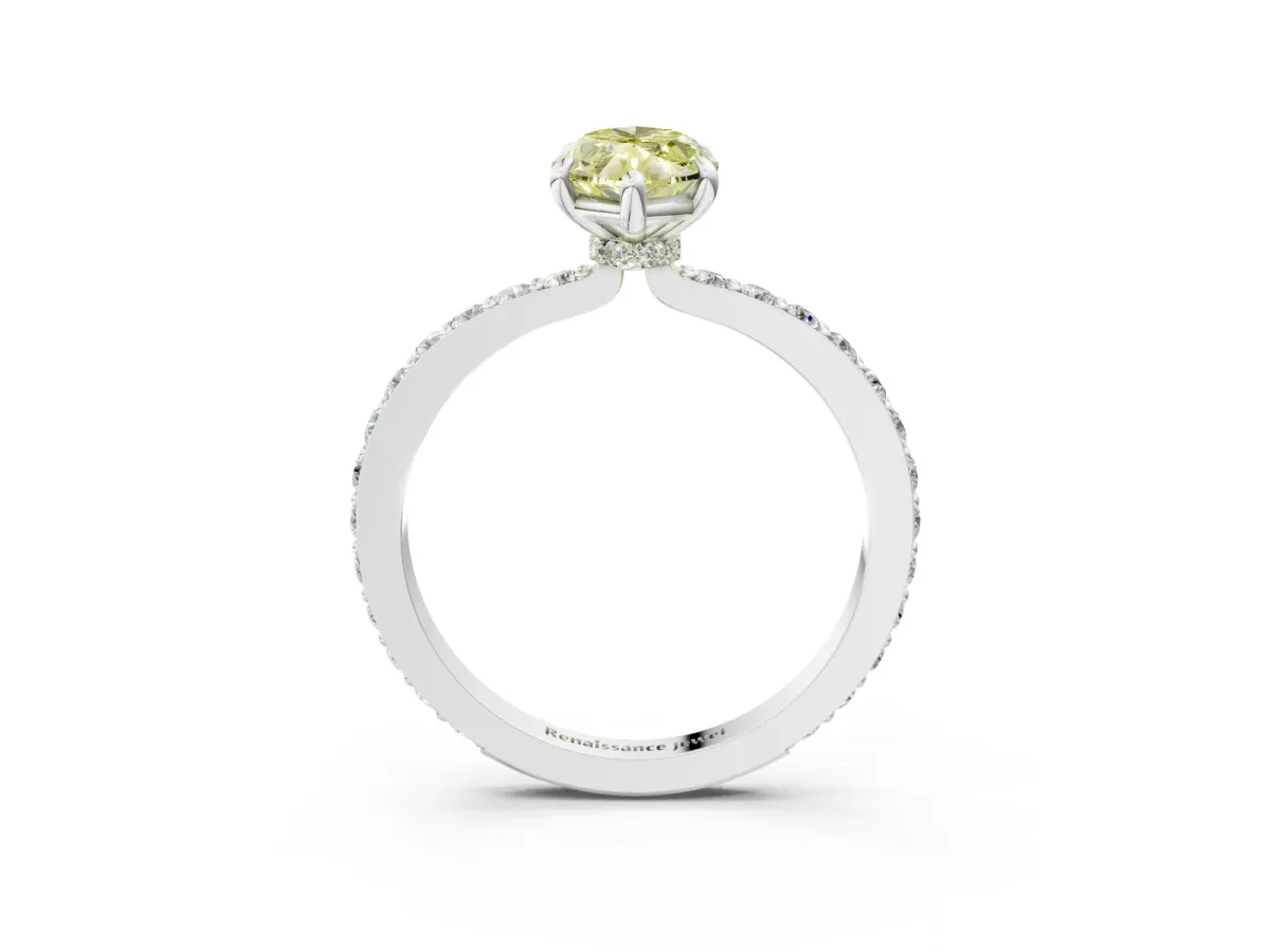 Fancy Yellow Marquise Cut Diamond Solitaire Engagement Ring with Pavé Band and Four-Prong Setting White gold