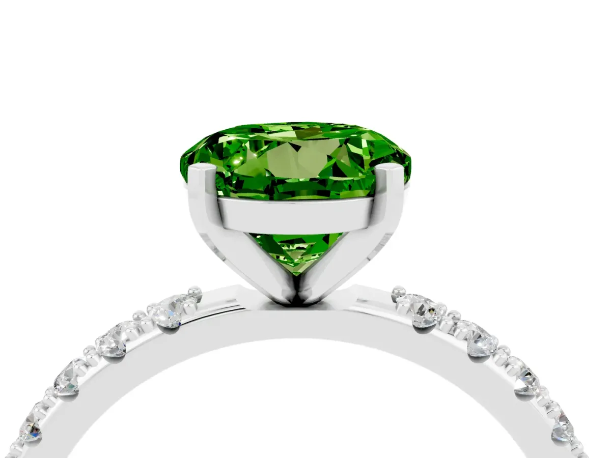 Round Cut Peridot Solitaire Pavé Band with Four-Prong Setting White gold