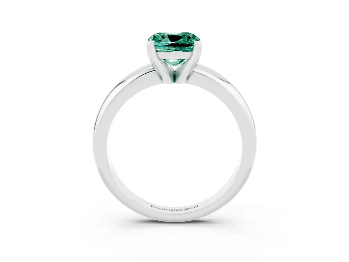 Cushion Cut Green Sapphire Solitaire Engagement Ring with Round Band and Four-Prong Setting White gold