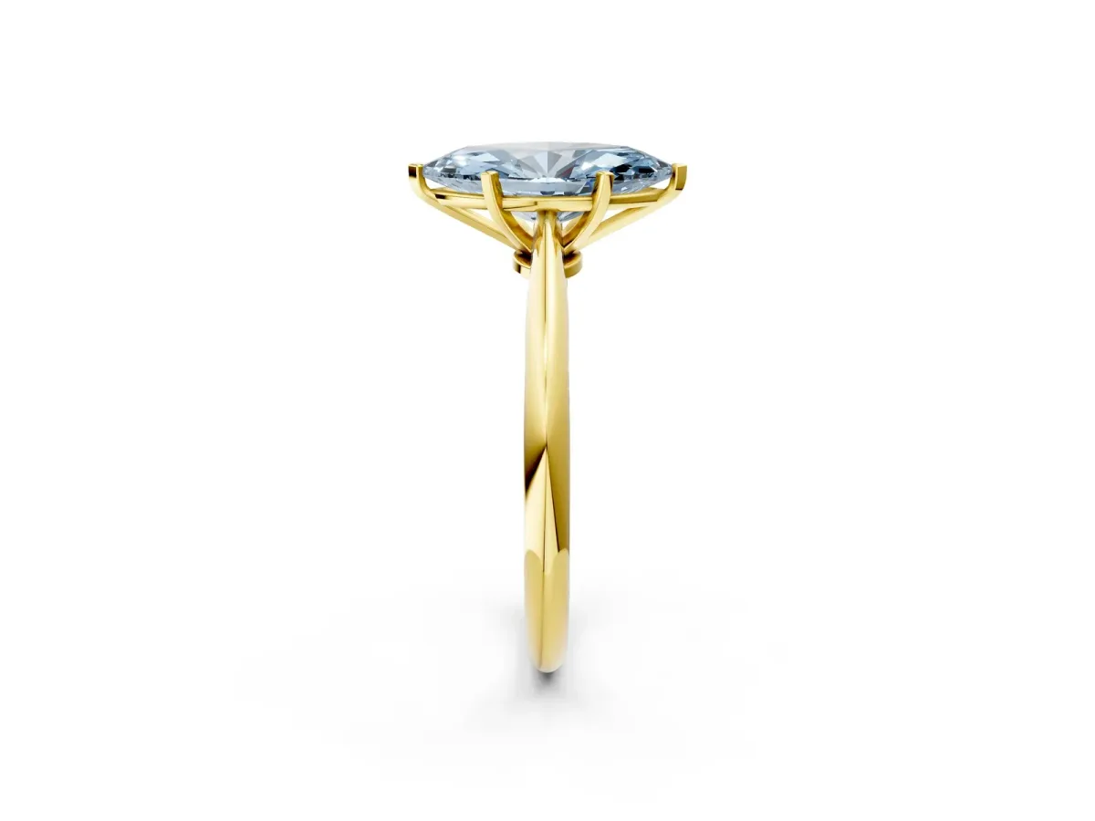 Fancy Blue Marquise Cut Diamond Solitaire Engagement Ring with Classic Band and Four-Prong Setting Yellow gold