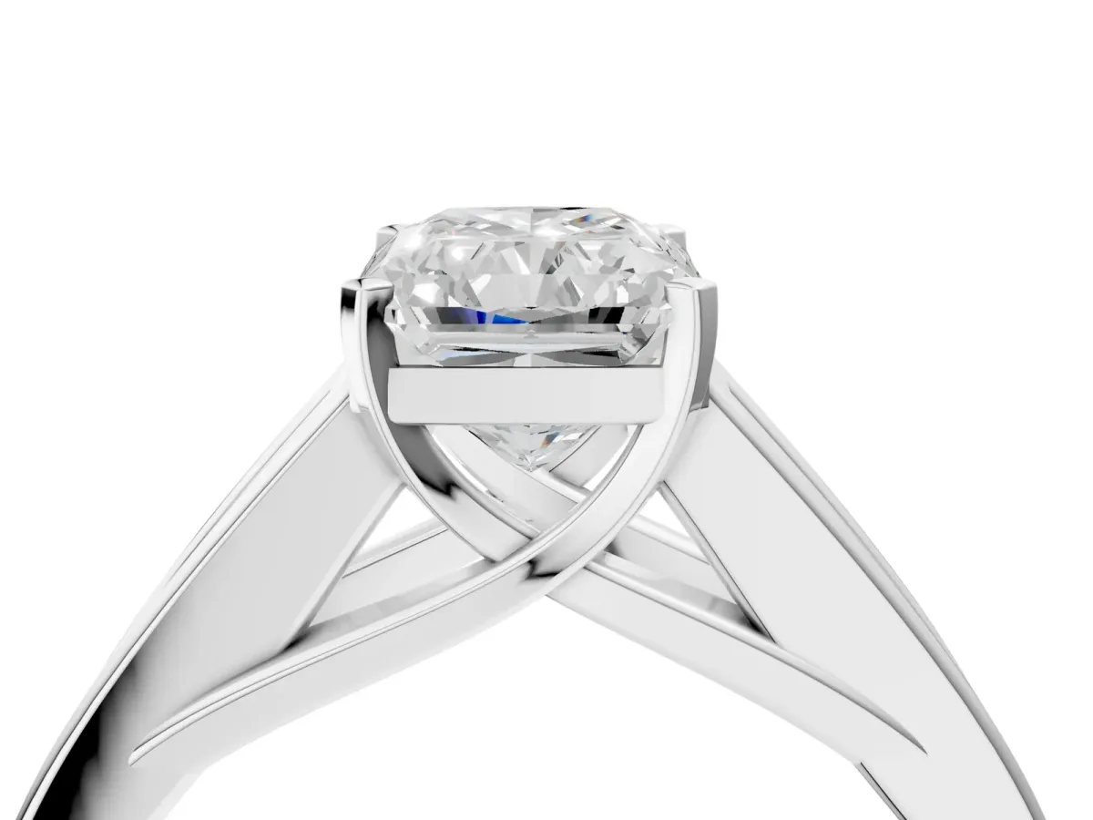 Radiant Cut Cut Channel Set Solitaire Ring with Four-Prong Setting White gold