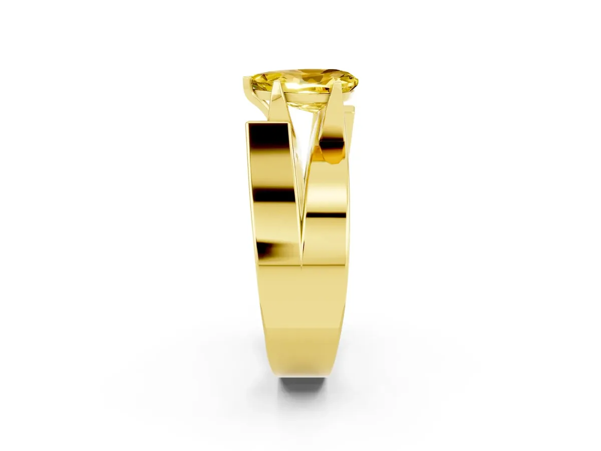 Modern Tension Set Pear Cut Yellow Sapphire Solitaire Wide Band Ring Yellow gold
