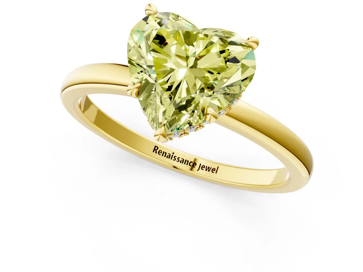 Fancy Yellow Heart Cut Solitaire Engagement Ring with Cathedral Band and Four-Prong Setting Yellow gold