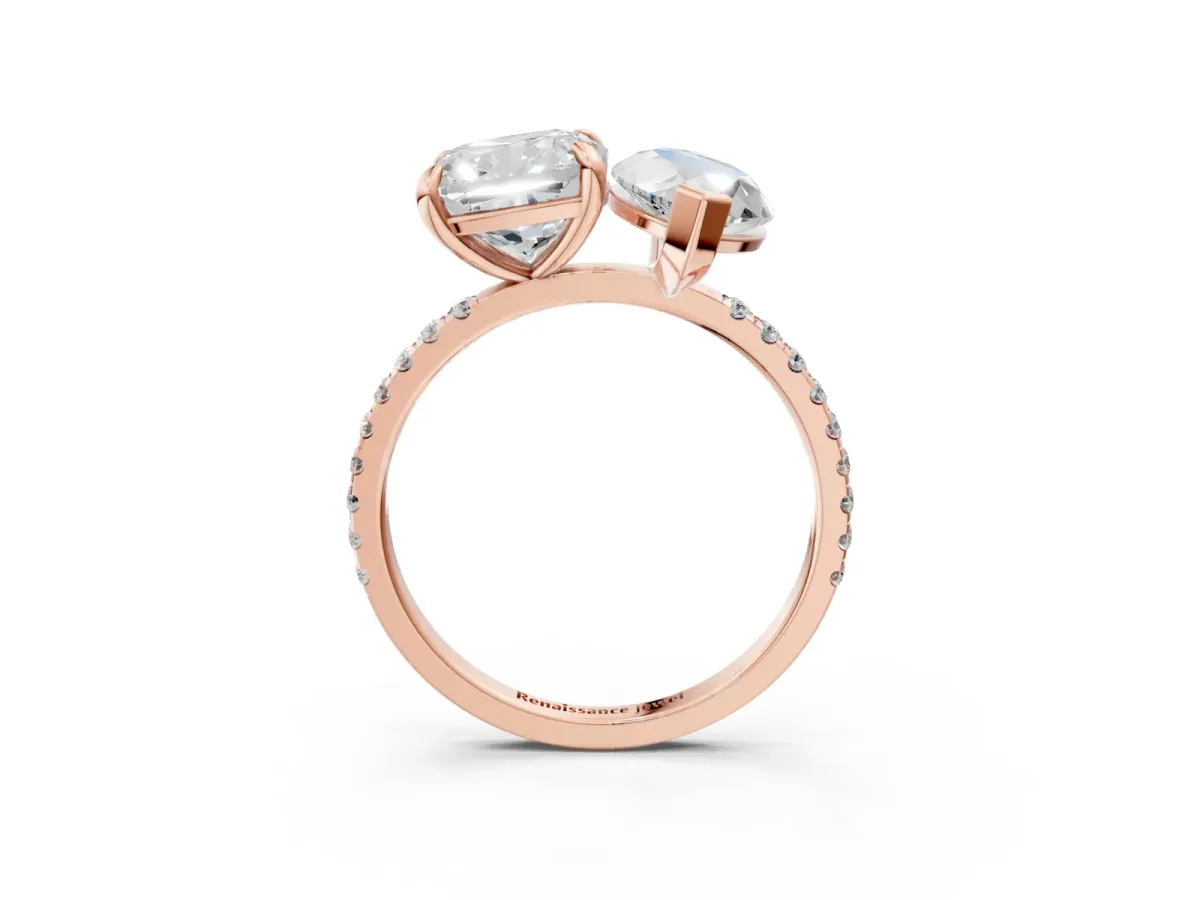Cushion and Marquise Toi Moi Ring with Prong Setting and Pave Band Rose gold