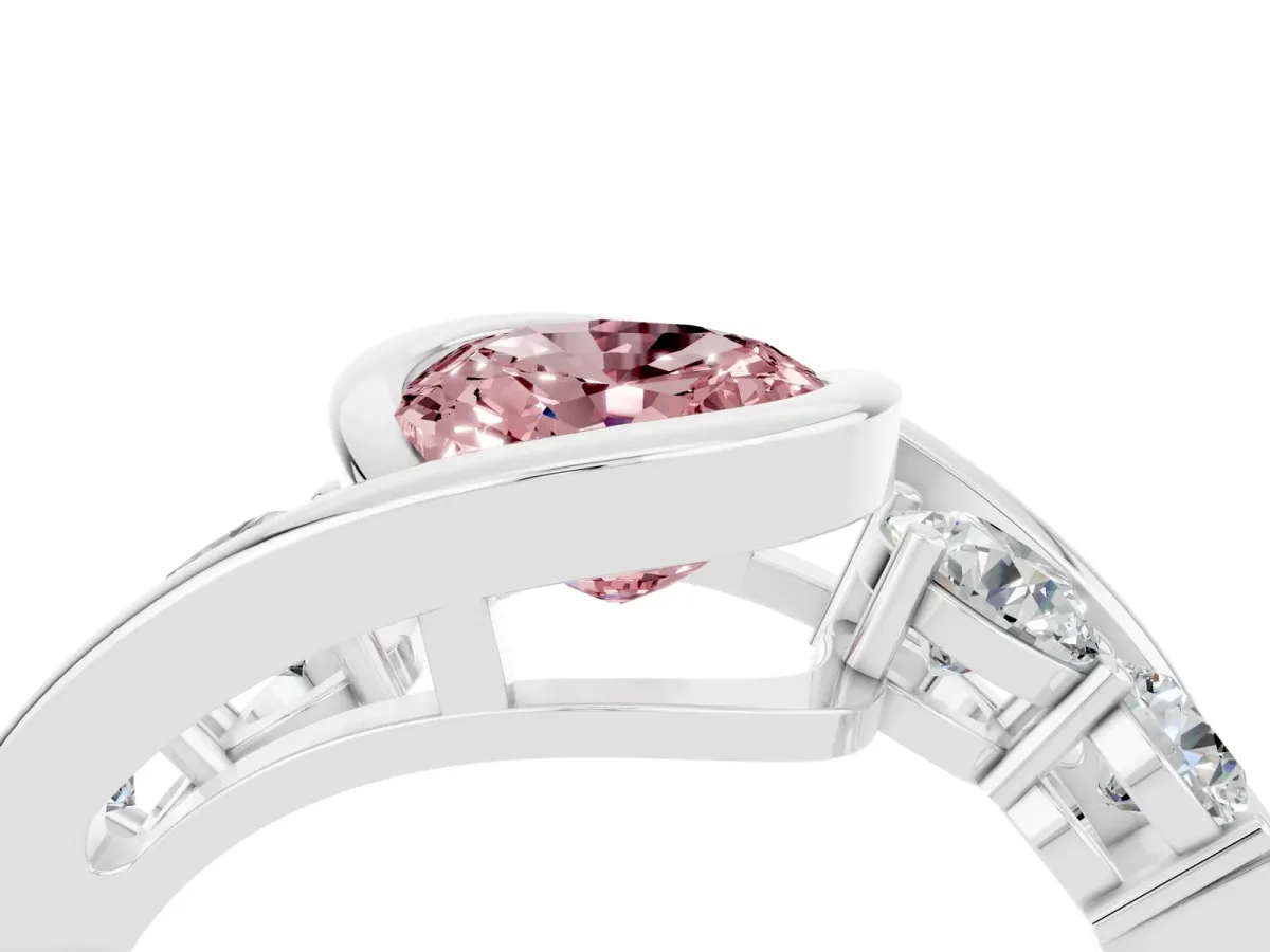 Bezel Set Oval Cut Morganite Bypass Ring with Round Accents Platinum
