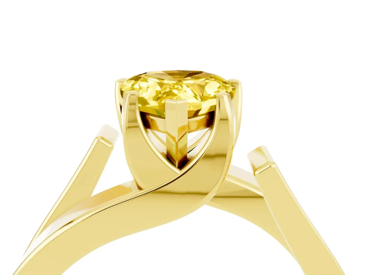 Modern Tension Set Pear Cut Yellow Sapphire Solitaire Wide Band Ring Yellow gold