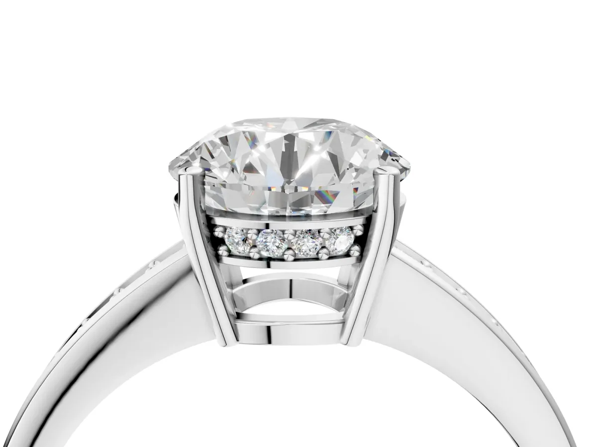 Asscher Cut Solitaire Pavé Band Prong Setting Ring Platinum