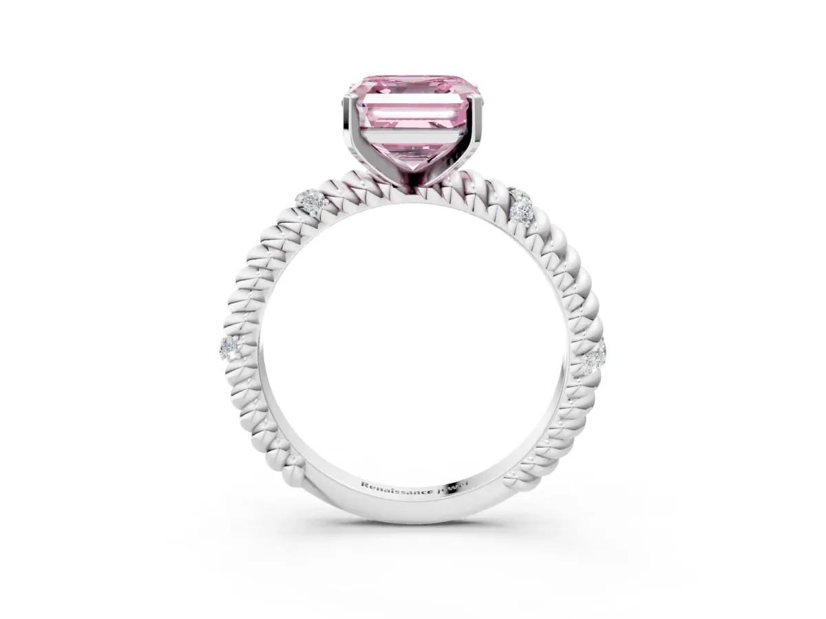 Fancy Pink Asscher Cut Solitaire Twisted Band Prong Set Engagement Ring Platinum