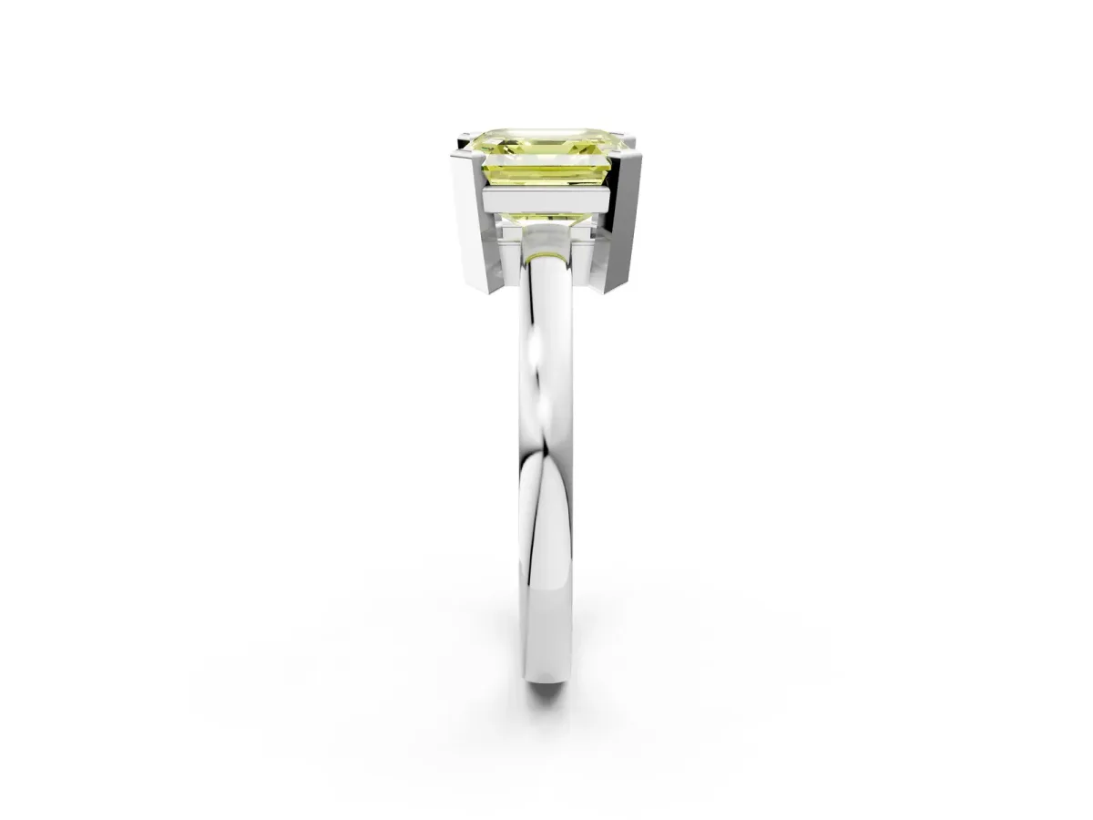 Fancy Yellow Asscher Cut Cut Solitaire Ring with Four-Prong Setting and Classic Band Platinum