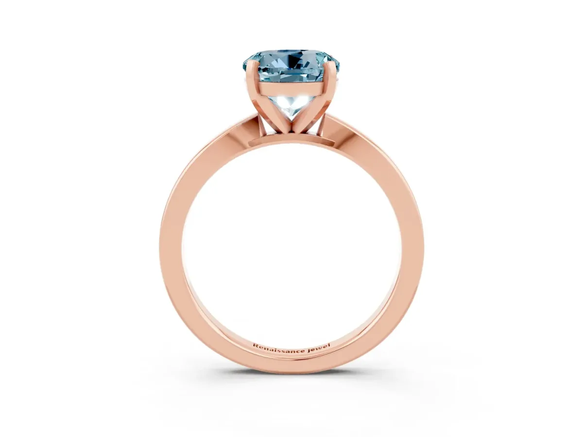 Round Cut Aquamarine Solitaire Engagement Ring with Classic Band and Four-Prong Setting Rose gold