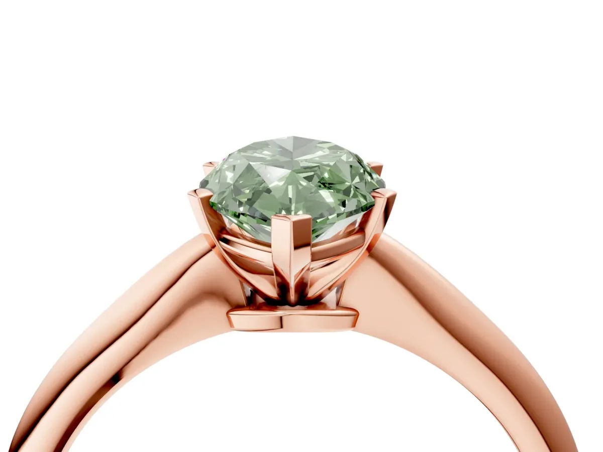 Fancy Green Marquise Cut Diamond Solitaire Engagement Ring with Classic Band and Four-Prong Setting Rose gold