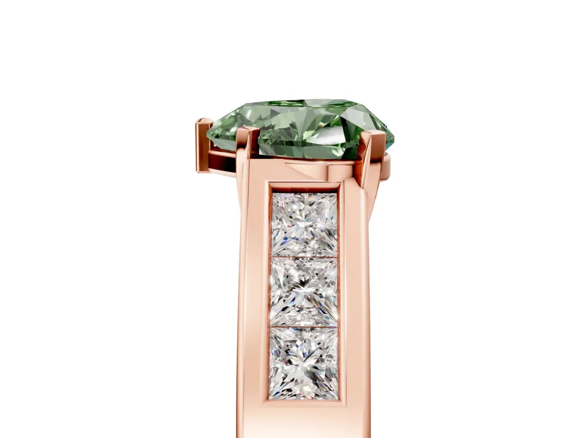 Fancy Green Heart Cut Cut Channel Set Solitaire Ring with Four-Prong Setting Rose gold