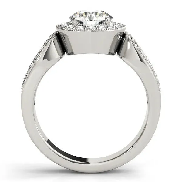 Heart Cut Halo Split Shank Milgrain Diamond Ring Platinum
