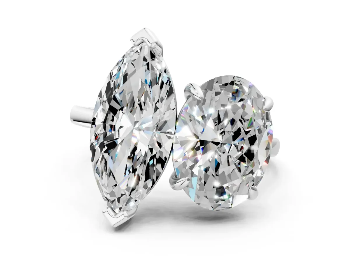 Oval and Marquise Toi Moi Ring with Prong Setting and Plain Band Silver
