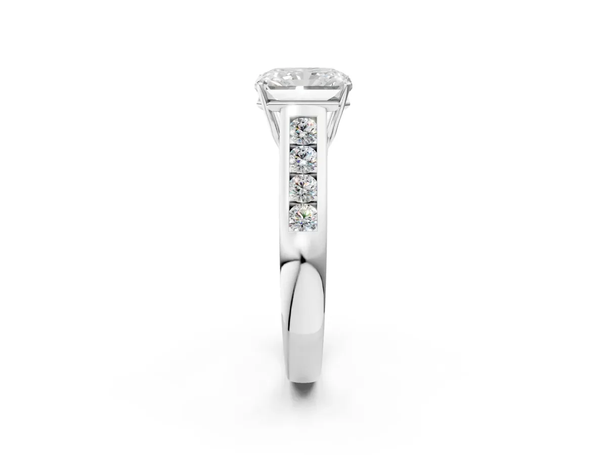 Radiant Cut Brilliant Channel-Set Solitaire Ring with Four-Prong Setting Platinum