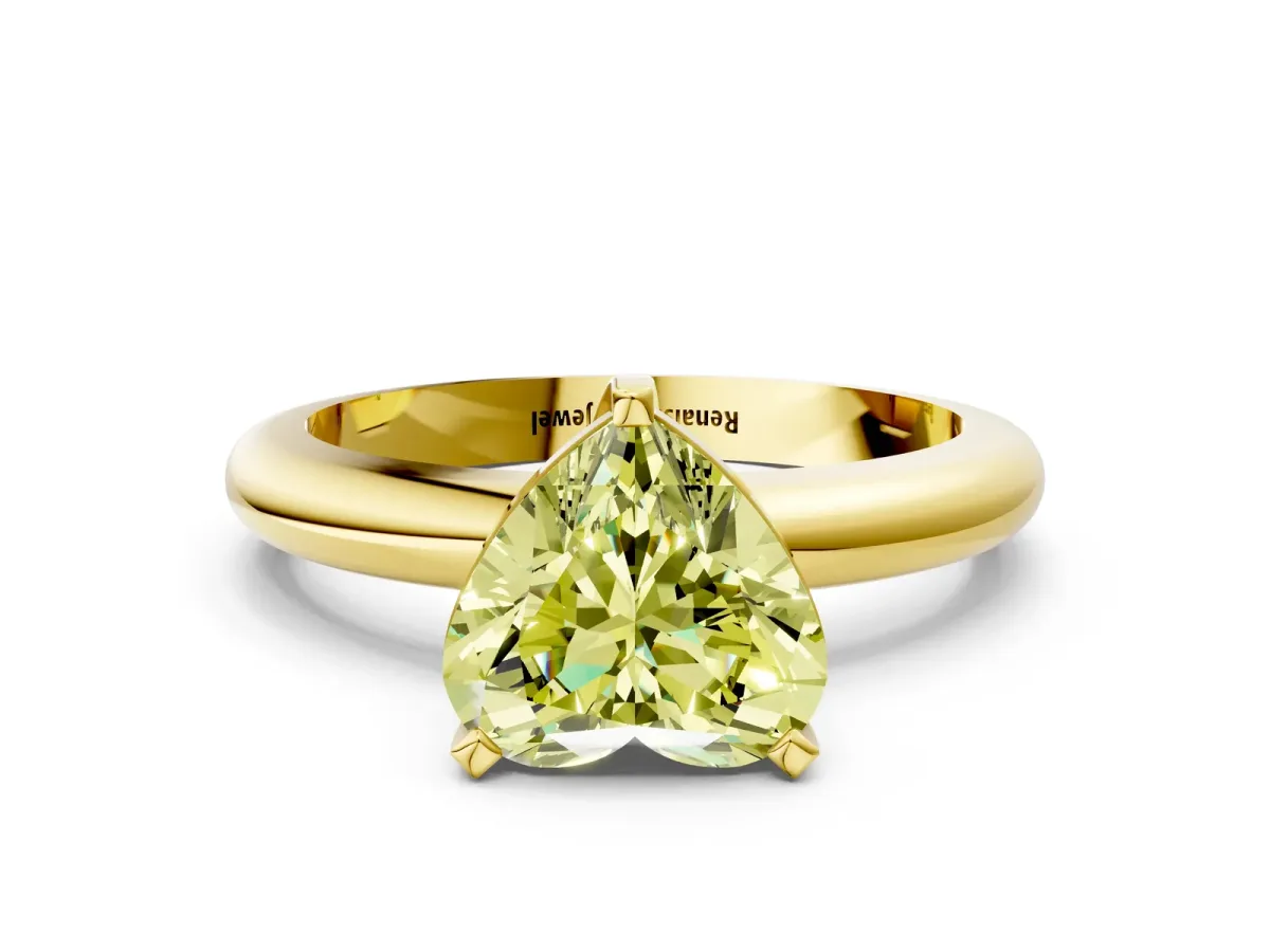 Fancy Yellow Heart Cut Diamond Solitaire Engagement Ring with Round Band and Four-Prong Setting Yellow gold