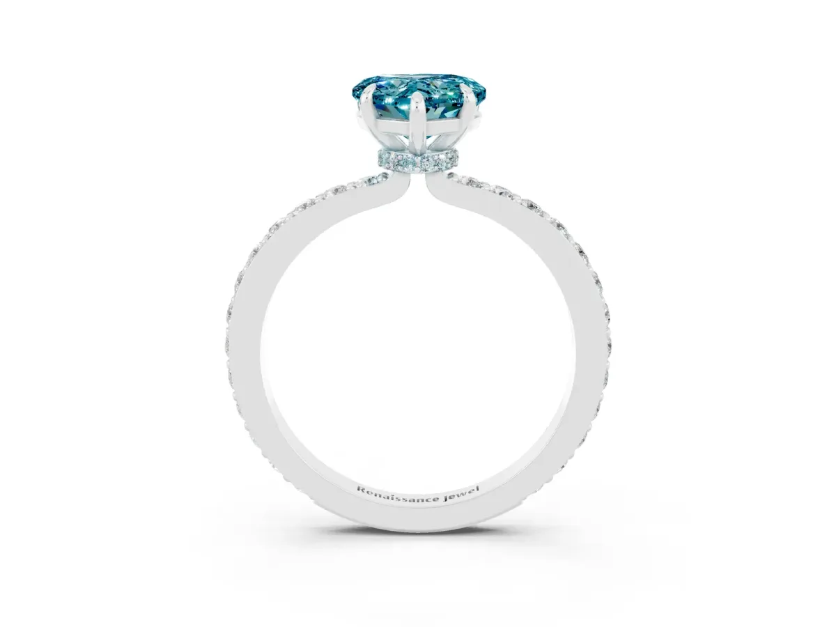 Heart Cut Blue Topaz Solitaire Engagement Ring with Pavé Band and Four-Prong Setting White gold