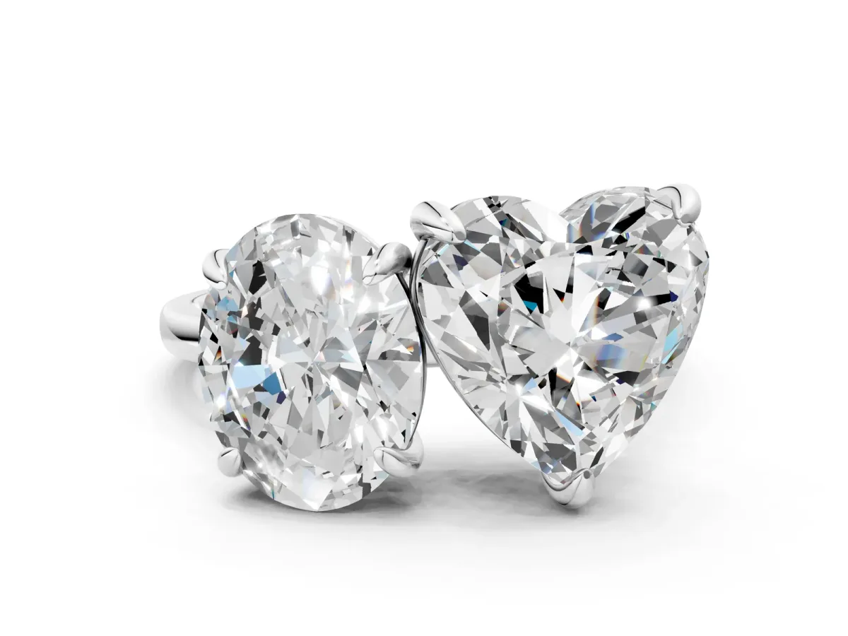 Oval and Heart Toi Moi Ring with Prong Setting and Plain Band Platinum