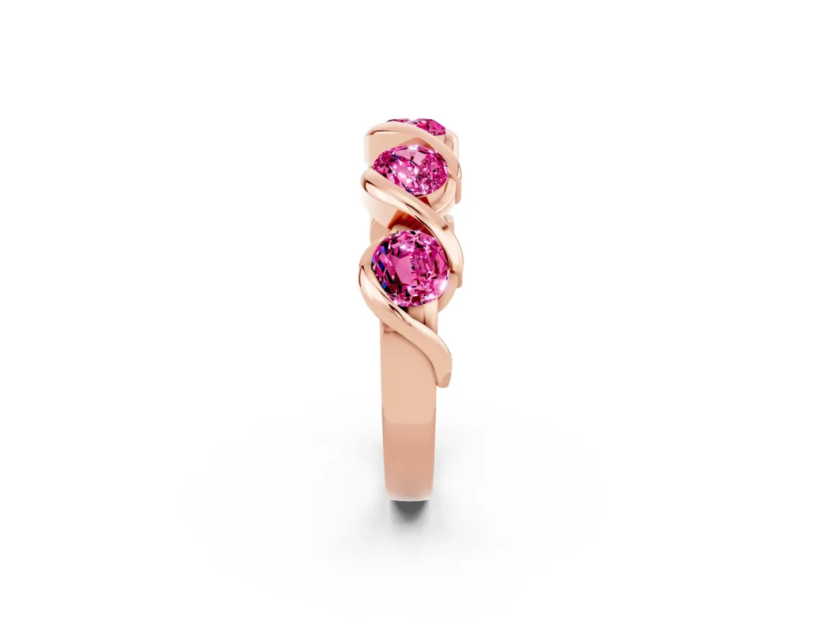 Round Pink Sapphire Wave Band with Channel Setting and Shared Prongs Rose gold