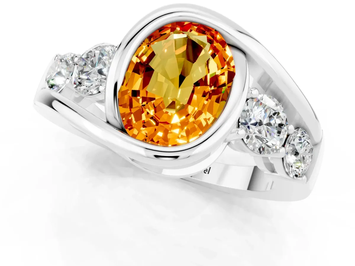 Bezel Set Oval Cut Citrine Bypass Ring with Round Accents Platinum