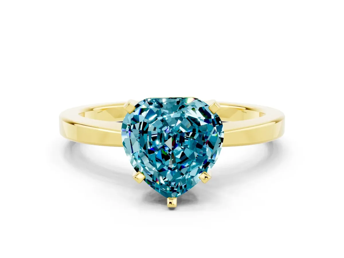 Heart Cut Blue Topaz Solitaire Engagement Ring with Classic Band and Four-Prong Setting Yellow gold